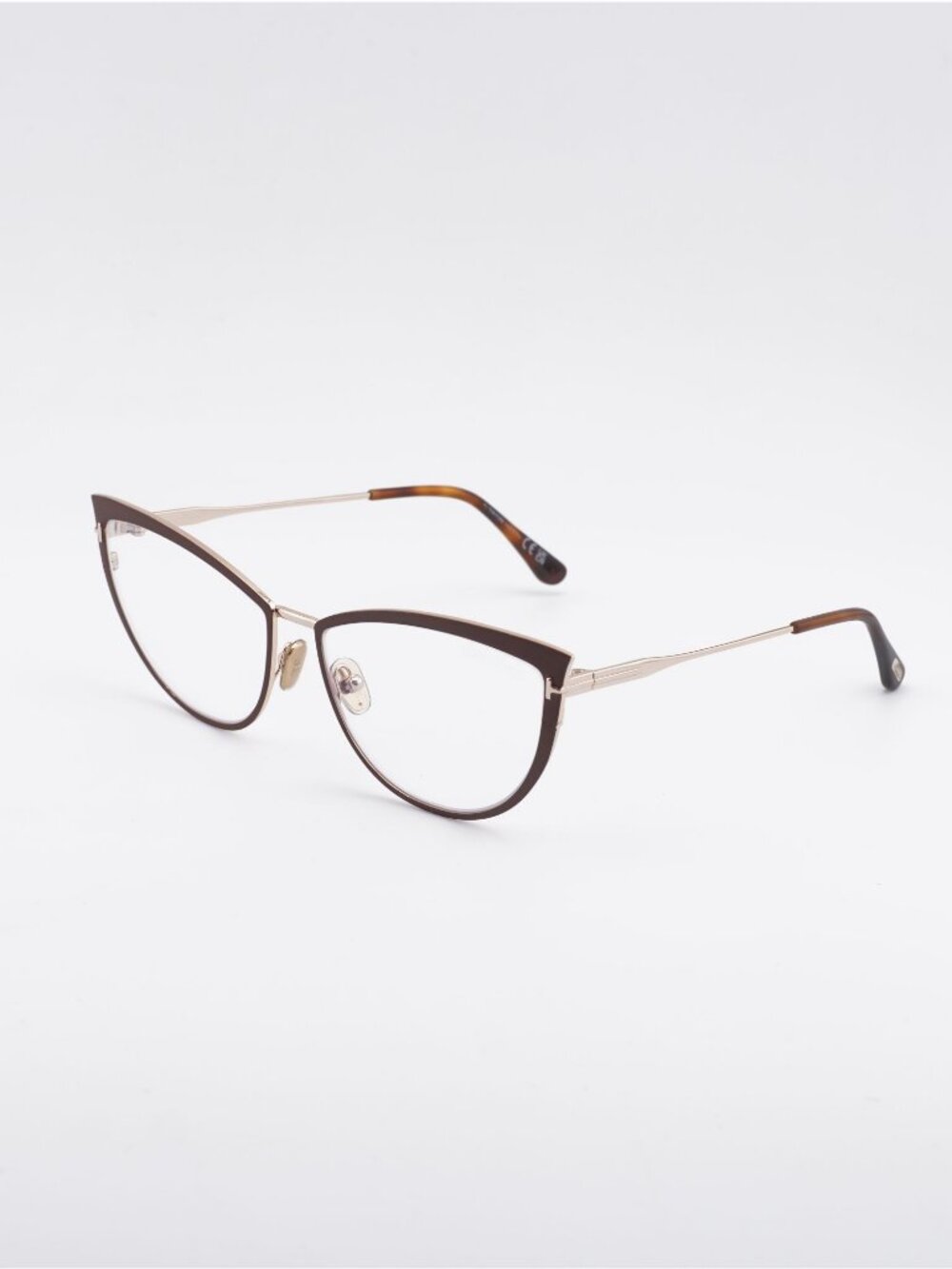 Tom Ford FT5877-B 046 Eyeglasses Brown/Gold 56mm Cat Eye Frame, Blue Light Block